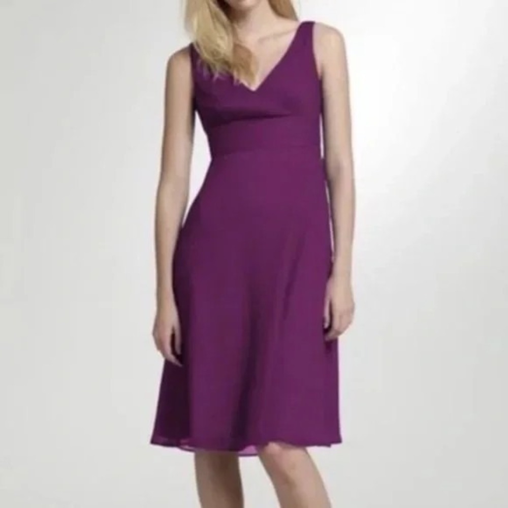 J. CREW 4 Sleeveless Silk Crepe Dress‎ Fit Flare Midi Crossover Bodice Magenta